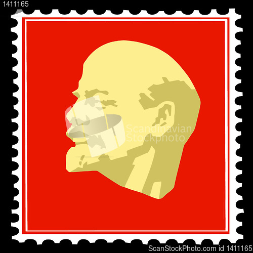 Image of vector silhouette lenin on postage stamps