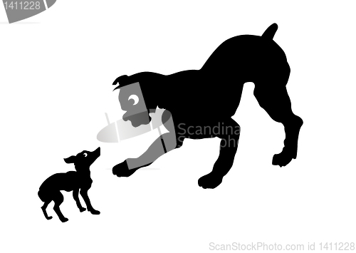 Image of vector silhouette two dogs on white background