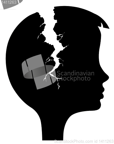 Image of vector silhouette head with rift on white background