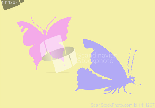Image of vector silhouette butterfly on yellow background