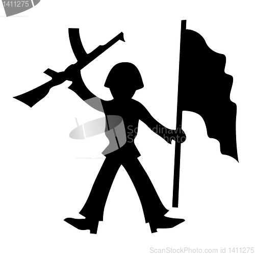 Image of vector silhouette of the soldier on white background