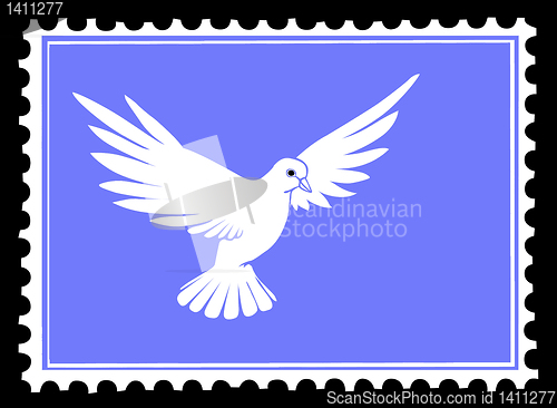 Image of vector drawing dove on postage stamps