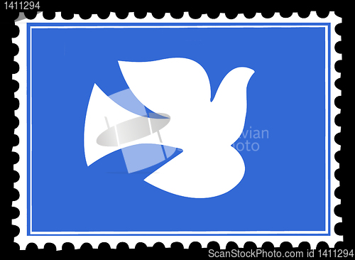 Image of vector silhouette dove on postage stamps