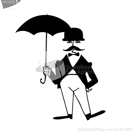 Image of vector silhouette of the gentleman with umbrella on white backgr