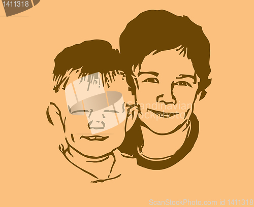 Image of vector silhouette two boys