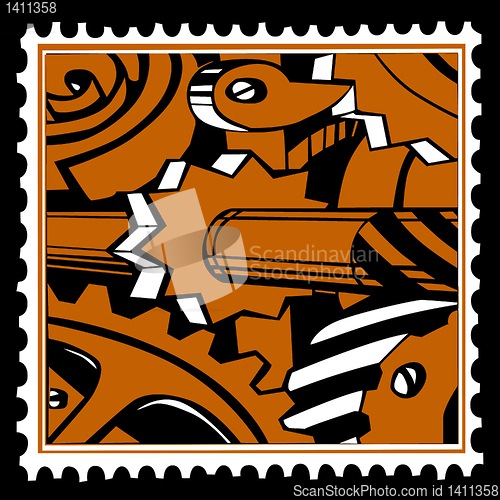 Image of vector old mechanism on postage stamps