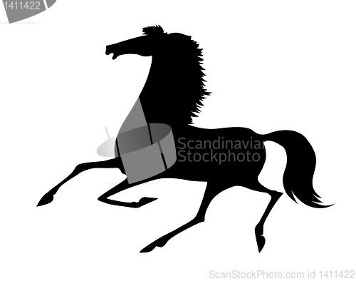 Image of vector silhouette running horse on white background