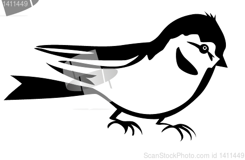 Image of vector silhouette of the small bird on white background