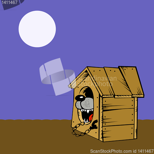 Image of vector drawing of the dog in kennel on white background