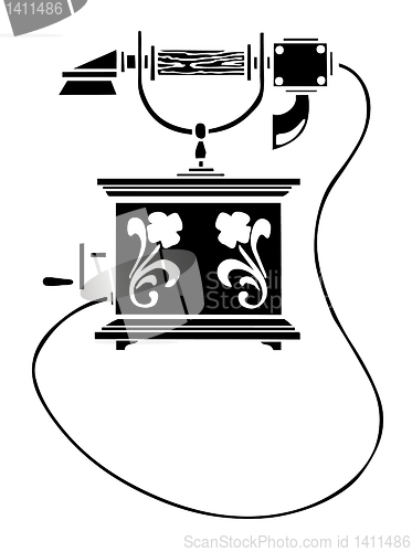 Image of vector silhouette of the old telephone on white background