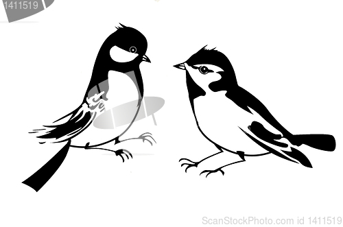 Image of vector silhouette of the small bird on white background