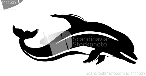 Image of vector silhouette dolphin on white background