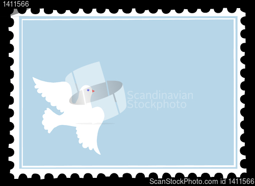 Image of vector silhouette dove on postage stamps