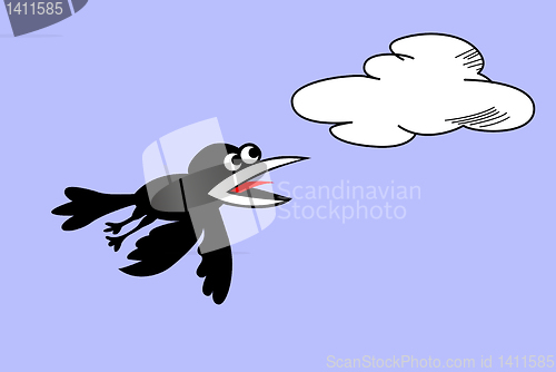 Image of vector silhouette ravens on cloudy background