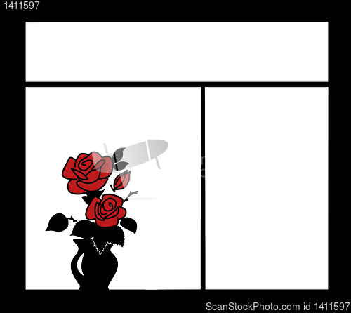 Image of vector silhouette of the flower on window