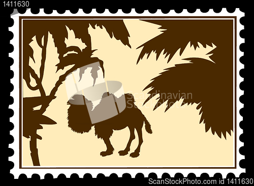 Image of vector silhouette camel on postage stamps