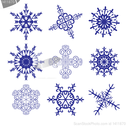 Image of set of different snowflakes