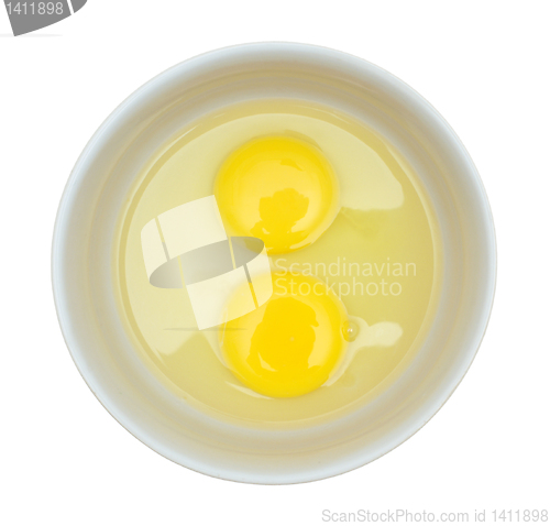 Image of Crude eggs in a plate.