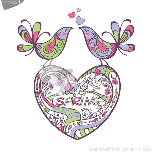 Image of heart, birds, spring