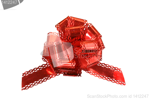 Image of Big red holiday bow on white background 