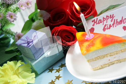 Image of cake with candle for birthday