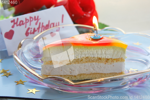 Image of cake with candle for birthday  