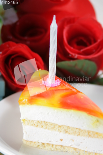 Image of cake with candle for birthday  