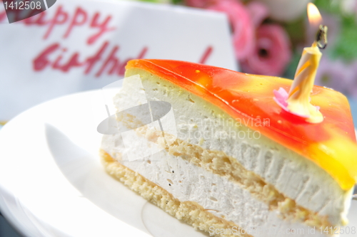 Image of cake with candle for birthday   