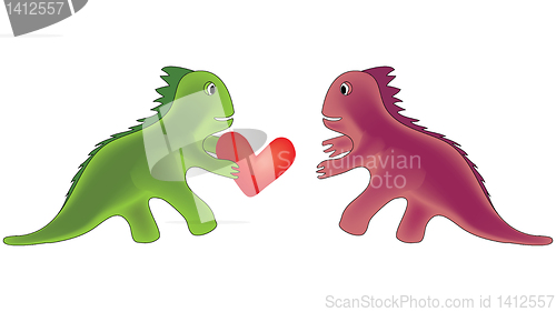 Image of dinosaur carrying heart to girlfriend