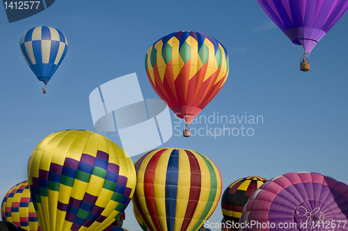 Image of Hot-air balloon ascending over others