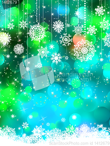 Image of Abstract green blue winter with snowflakes. EPS 8
