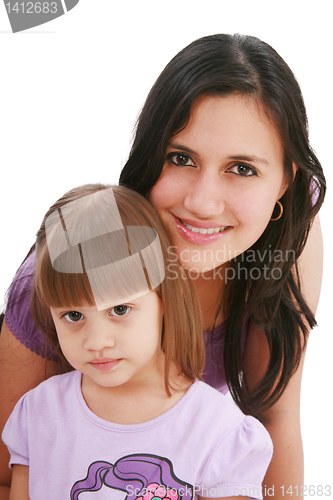 Image of Beautiful happy mom with her daughter isolated on white 