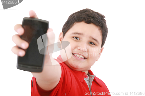 Image of Boy showing his new cell phone 