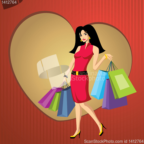 Image of pretty young woman with bags