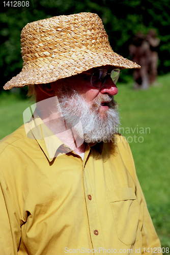 Image of Old man with grey beard wearing shirt 