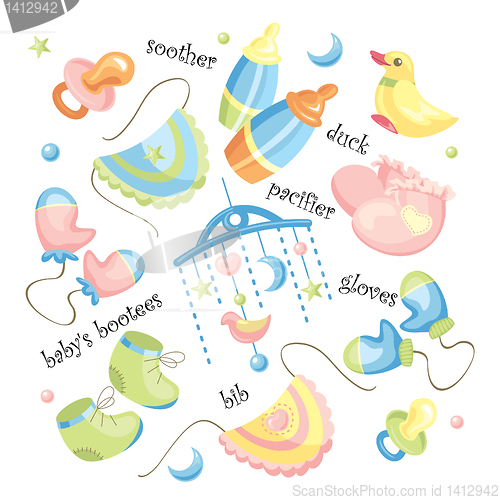 Image of vector set of baby clothing