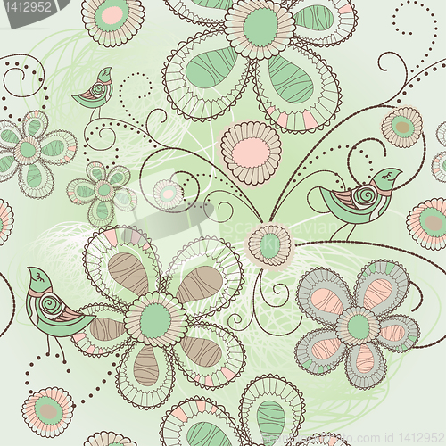 Image of seamless floral background with birds