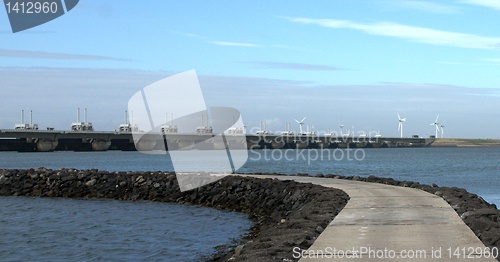 Image of Dam, sea and wind green energy in Zeeland