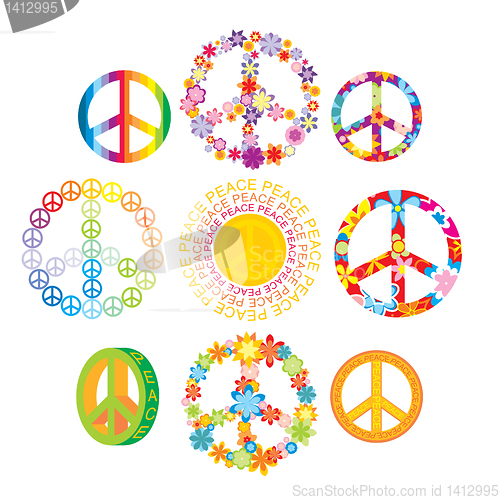 Image of set of colorful peace symbols