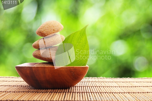 Image of zen stone with leaf