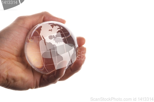 Image of hand holding globe