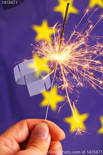 Image of euro union flag and sparkler