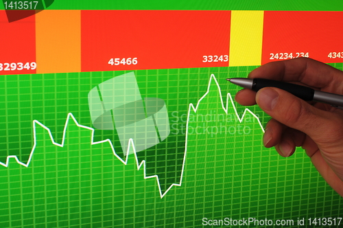 Image of business data and hand