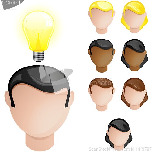 Image of People Heads with Creativity Light Bulb