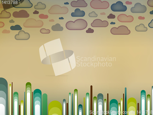 Image of Retro Landscape with trees and clouds
