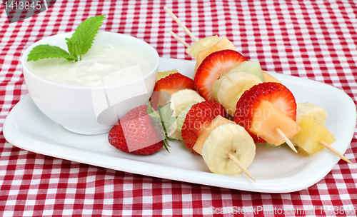 Image of Fresh fruit kabobs and dip