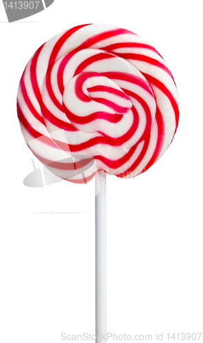 Image of Lollipop with red and white stripes on white background 