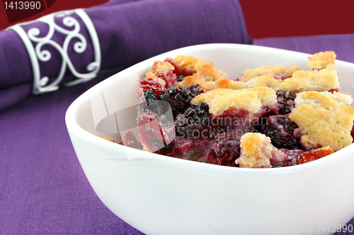 Image of Berry cobbler in a bowl.