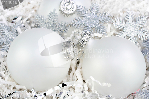 Image of White Christmas Ornaments with Silver Snowflakes