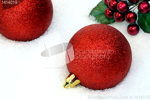 Image of Christmas Ornaments in Snow